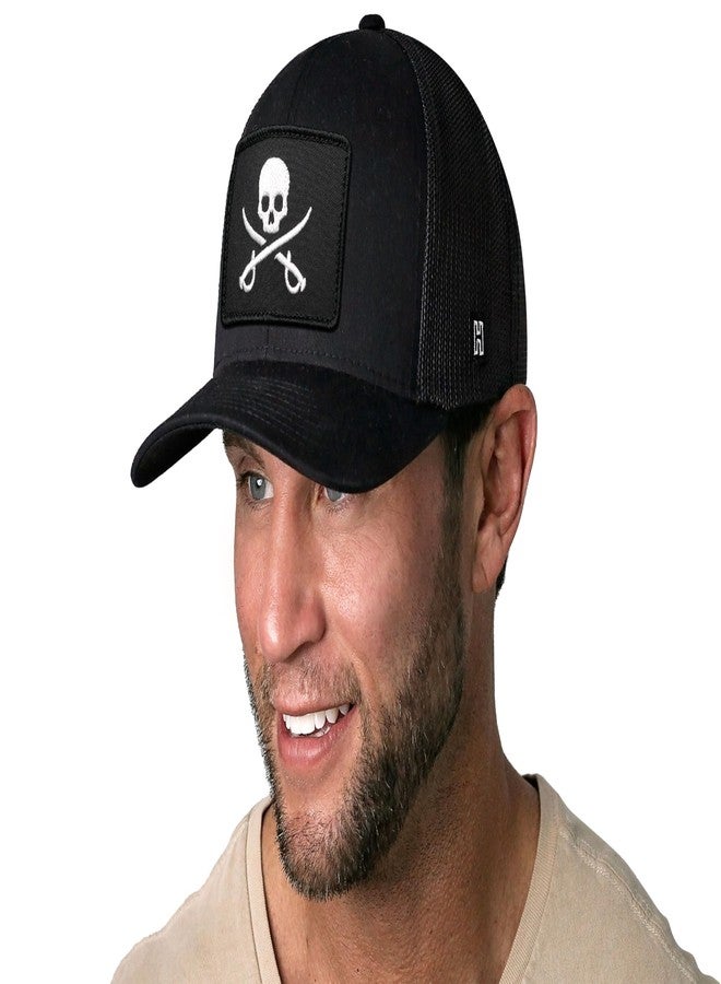 HAKA Jolly Roger Flag Black Trucker Hat - Jolly Roger Mesh Snapback Cap for Men, Women & Golf, Pirate Flag Design Baseball Dad Hat - Image 3